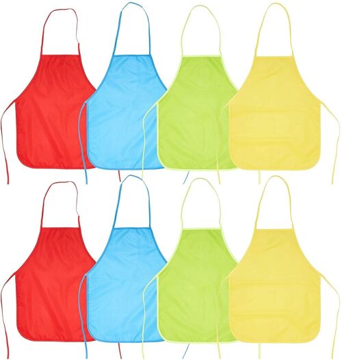 8 Kids Adjustable & Washable Waterproof Aprons - Assorted Colours