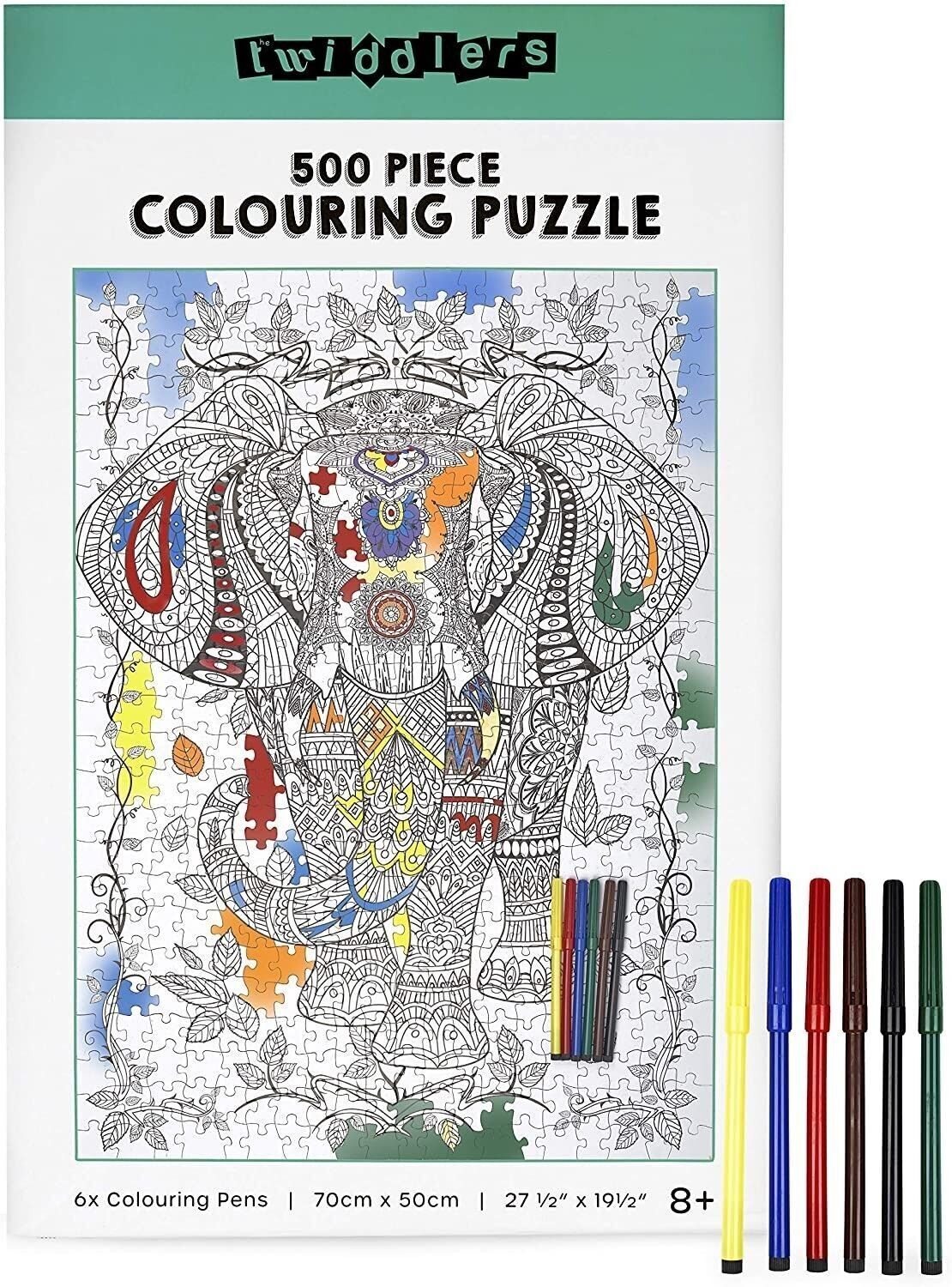 Puzzle éléphant 500 pièces et stylos de couleur pour enfants et adultes