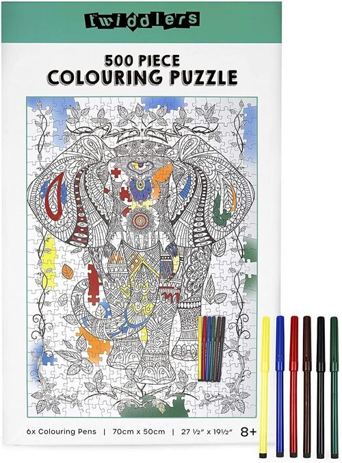 500 Piece Elephant Jigsaw Puzzle & Colour Pens for Kids & Adults
