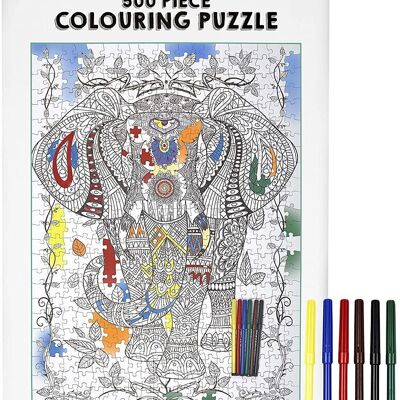 Puzzle éléphant 500 pièces et stylos de couleur pour enfants et adultes