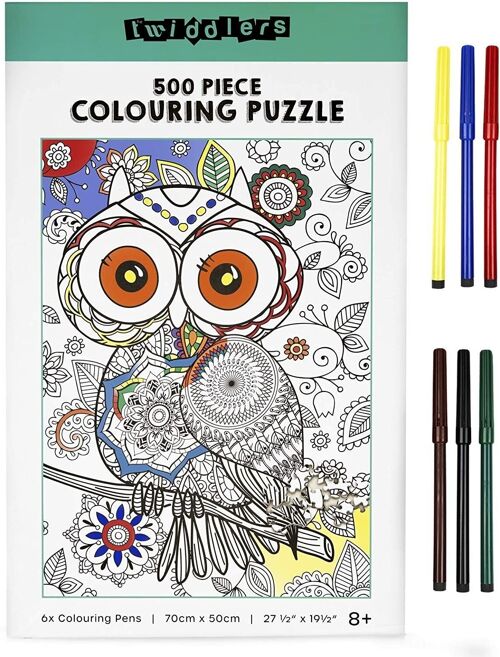 500 Piece Owl Jigsaw Puzzle & Colouring Pens - Build & Colour In