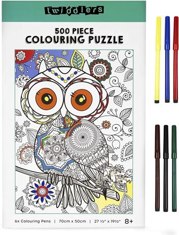 Puzzle 500 pièces chouette et stylos de coloriage – Construire et colorier 1