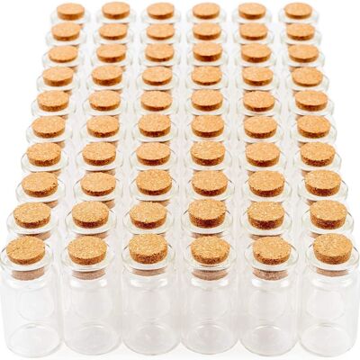 60 Mini Glass Jars Bottles with Cork Stoppers (7ml) Wonderful Party Favours or DIY Projects.