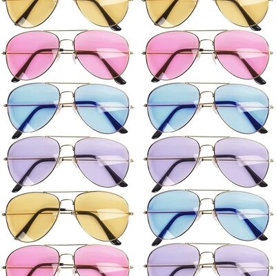 12 gafas de sol de aviador con marco de metal y espejo: para raves y fiestas