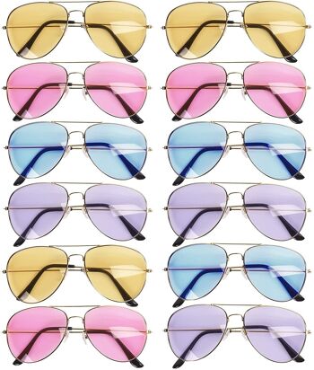 12 lunettes de soleil aviateur à monture en métal miroir - Pour les raves et les fêtes 1