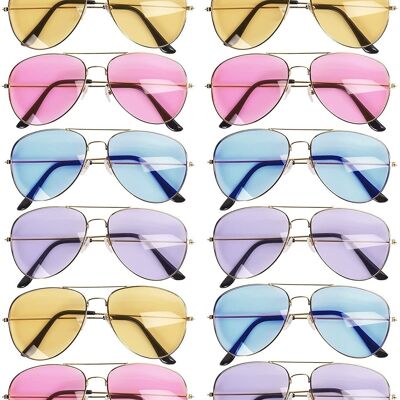 12 gafas de sol de aviador con marco de metal y espejo: para raves y fiestas