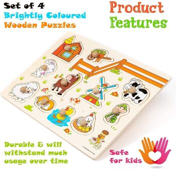 4 puzzles en bois sur le thème des animaux aux couleurs vives pour l'éducation précoce 5
