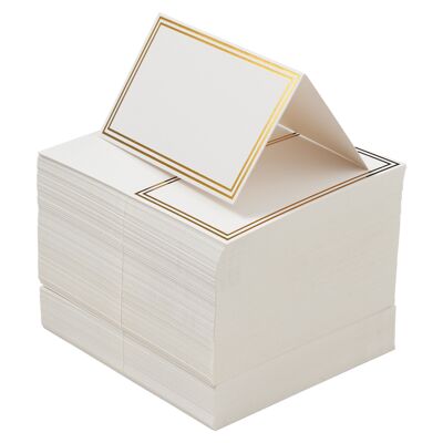 200 weiße Hochzeits-Namenskarten – Tischkarten mit doppeltem Goldrand für Eleganz