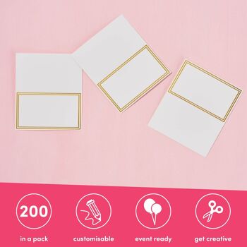 200 cartes de nom de mariage blanches - marque-places avec double bordure dorée pour l'élégance 2