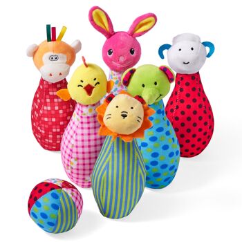 Jeu de quilles en peluche à 6 broches, quilles animales douces avec balle, amusantes pour les bébés et les tout-petits. 1