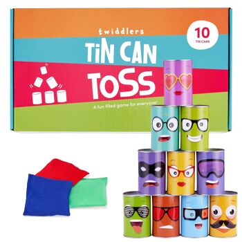 Tin Can Alley Party Toss Game - 10 boîtes en métal et 3 sacs de haricots 1