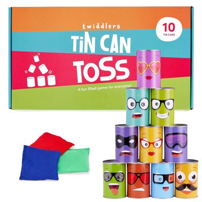 Tin Can Alley Party Toss Game - 10 boîtes en métal et 3 sacs de haricots