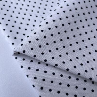 White-navy polka dot poplin fabric