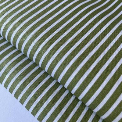 Olive green striped poplin fabric