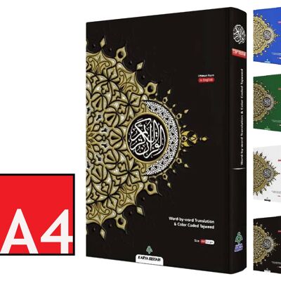 MAQDIS Al Quran Word by Word Translation Colour Coded Tajwid Arabic English A4 Large - BLACK