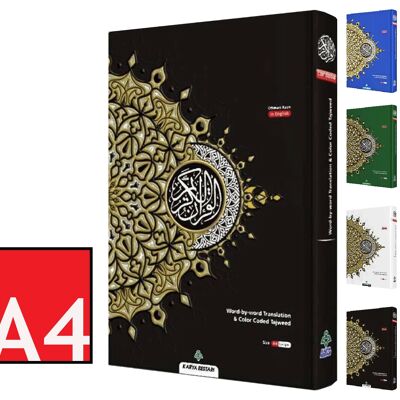 MAQDIS Al Quran traduction mot par mot couleur codée Tajwid arabe anglais A4 grand - noir