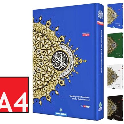 MAQDIS Al Quran Traduzione parola per parola con codice colore Tajwid arabo inglese A4 grande - BLU