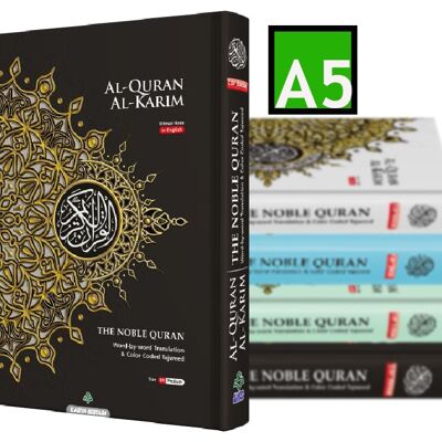 NOBLE Coran Word For Word Code Couleur Tajweed Traduction Arabe-Anglais Format A5 - NOIR