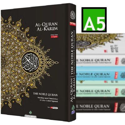 NOBLE Quran Word For Word Colour Coded Tajweed Arabic-English Translation A5 Size - BLACK