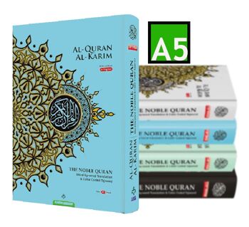 NOBLE Coran Word For Word Code Couleur Tajweed Traduction Arabe-Anglais Format A5 - BLEU CLAIR 1