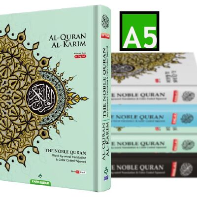 NOBLE Quran Word For Word Colour Coded Tajweed Arabic-English Translation A5 Size - MINT