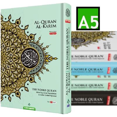NOBLE Coran Word For Word Code Couleur Tajweed Traduction Arabe-Anglais Format A5 - MENTHE