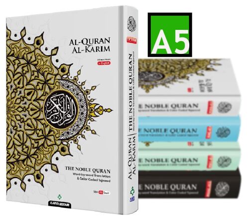 NOBLE Quran Word For Word Colour Coded Tajweed Arabic-English Translation A5 Size - WHITE