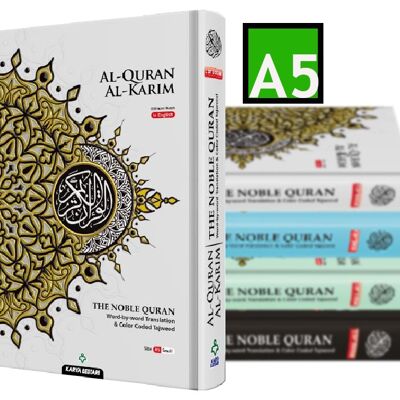 NOBLE Quran Word For Word Tajweed codificato a colori Traduzione arabo-inglese Formato A5 - BIANCO