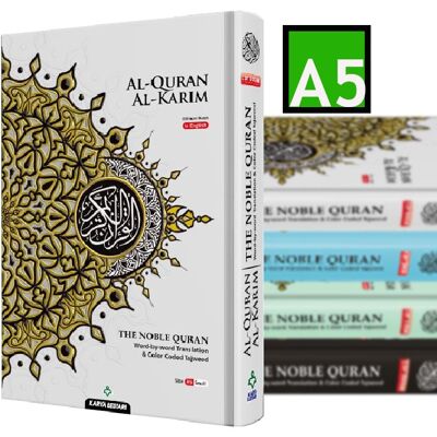NOBLE Coran Word For Word Code Couleur Tajweed Traduction Arabe-Anglais Format A5 - BLANC