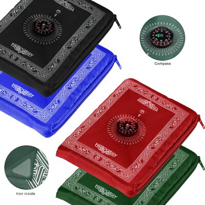 Pocket travel prayer mat rug with qibla kaaba compass in pouch  - black