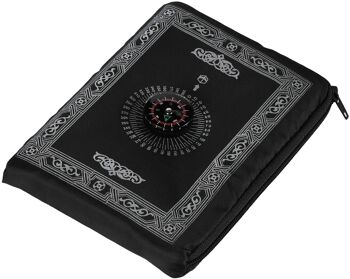 TAPIS DE PRIÈRE DE VOYAGE DE POCHE AVEC BOUSSOLE QIBLA KAABA EN POCHETTE - NOIR 2