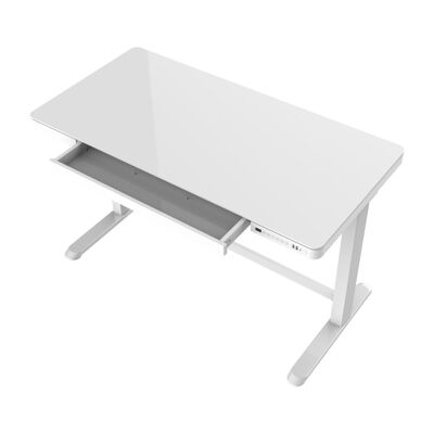 Bureau assis-debout électrique - Blanc avec plateau en verre - 120 x 60 cm