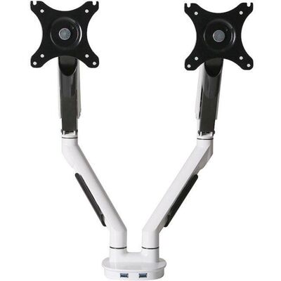 Double Monitor arm White - incl. 2x USB ports