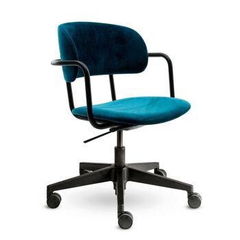 Chaise de Bureau Design Stacy Velours Pétrole - Non - Assemblé 1