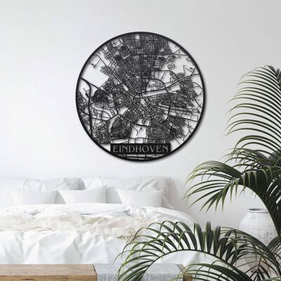 DID. Dorp- of stadsplattegrond Rond Hout - 90cm x 90cm - Zwart