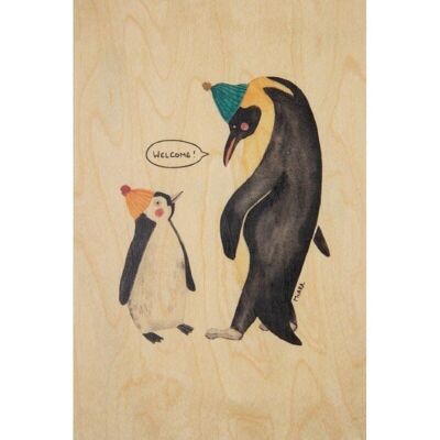 Wooden postcard- greetings 2 LM penguins