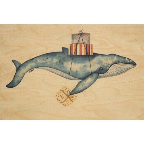 Carte postale en bois- greetings 2 LM whale