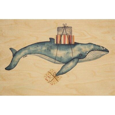 Postal de madera- saludos 2 LM ballena