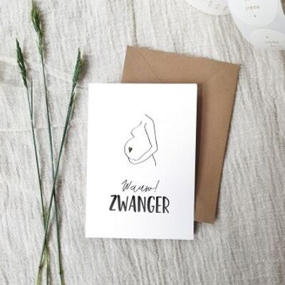 Double greeting card + envelope | Wow! pregnant | gold foil