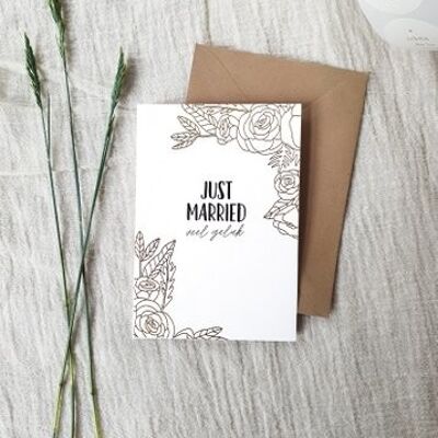 Double greeting card + envelope | Just Married | gold foil