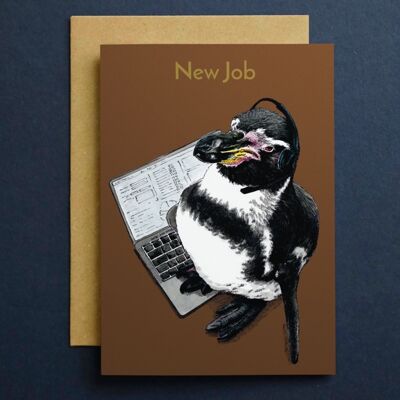 Tarjeta de pingüino de nuevo trabajo