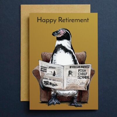 Biglietto pinguino felice in pensione