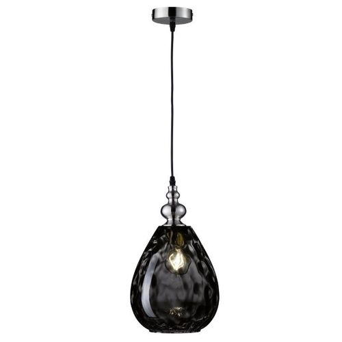 Navigare Tennessee Pendant Light 1 Light Source Matt Nickel With Antique Smoked Glass