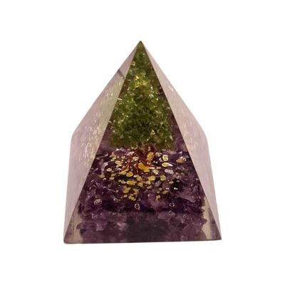 Pirámide del Árbol de la Vida de Orgone Chakra, Amatista y Aventurina Verde