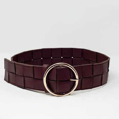 Ceinture avec boucle dorée en bordeaux