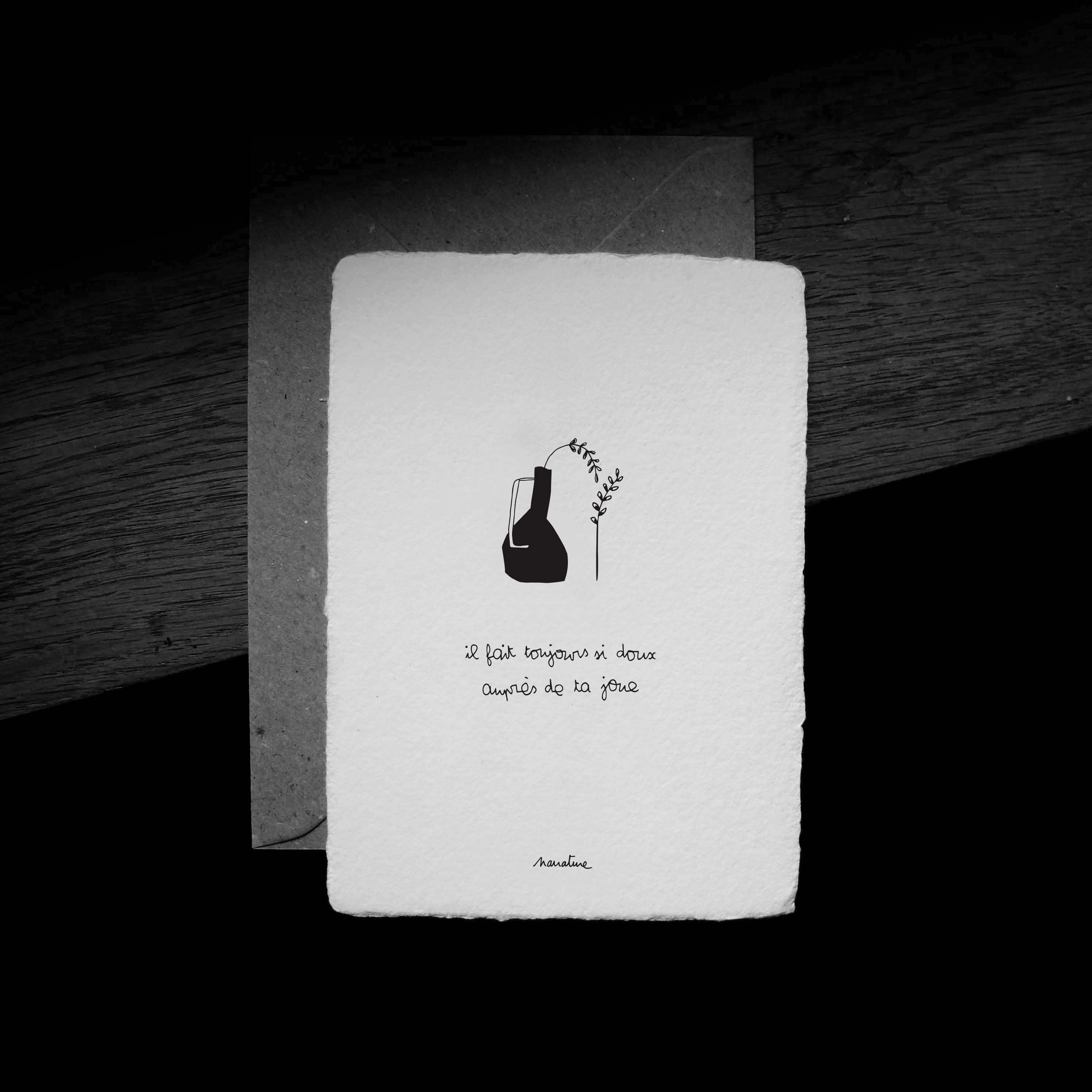 Auprès de ta joue - carte 10x15  papier fait main et enveloppe recyclée