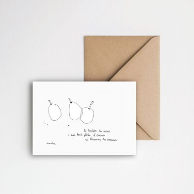 Bonbon du cœur - 10x15 handgeschöpfte Papierkarte und recycelter Umschlag