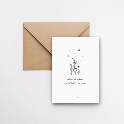 Mélodies du bonheur - carte 10x15 papier fait main et enveloppe recyclée