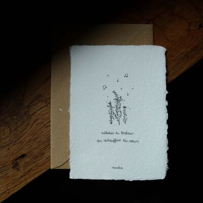 Melodien des Glücks - 10x15 handgeschöpfte Papierkarte und recycelter Umschlag