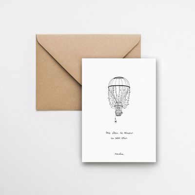 Heißluftballon - 10x15 handgeschöpfte Papierkarte und recycelter Umschlag